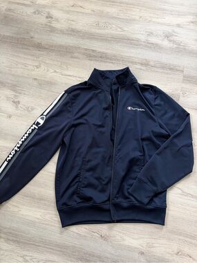 Champion Navy Blue Track Jacket with White Sleeve Logo